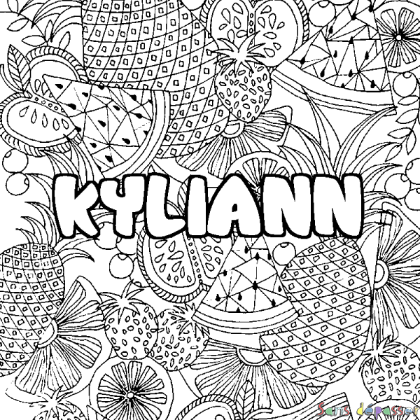 Coloriage pr&eacute;nom KYLIANN - d&eacute;cor Mandala fruits