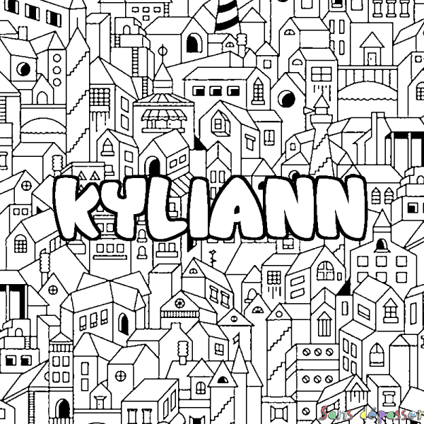 Coloriage pr&eacute;nom KYLIANN - d&eacute;cor Ville