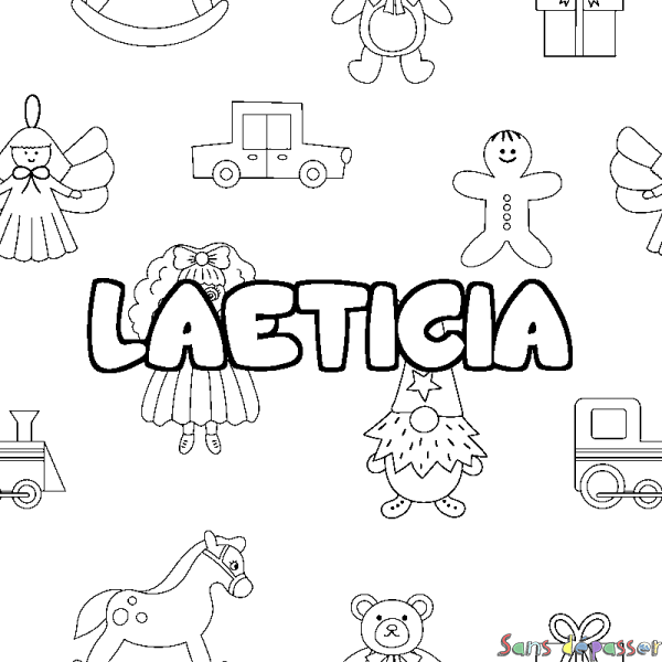 Coloriage pr&eacute;nom LAETICIA - d&eacute;cor Jouets