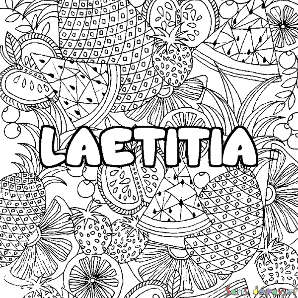 Coloriage prénom LAETITIA - d&eacute;cor Mandala fruits