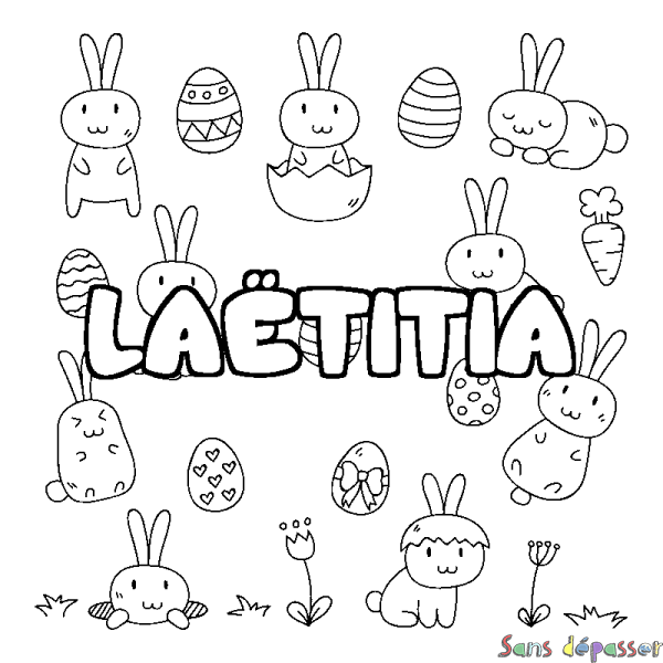 Coloriage pr&eacute;nom LA&Euml;TITIA - d&eacute;cor Paques