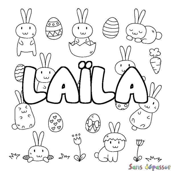 Coloriage pr&eacute;nom LA&Iuml;LA - d&eacute;cor Paques
