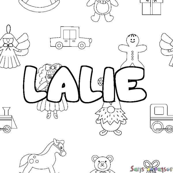 Coloriage pr&eacute;nom LALIE - d&eacute;cor Jouets