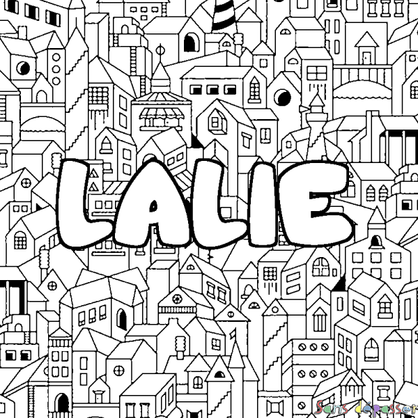 Coloriage pr&eacute;nom LALIE - d&eacute;cor Ville