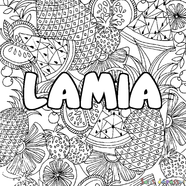 Coloriage prénom LAMIA - d&eacute;cor Mandala fruits