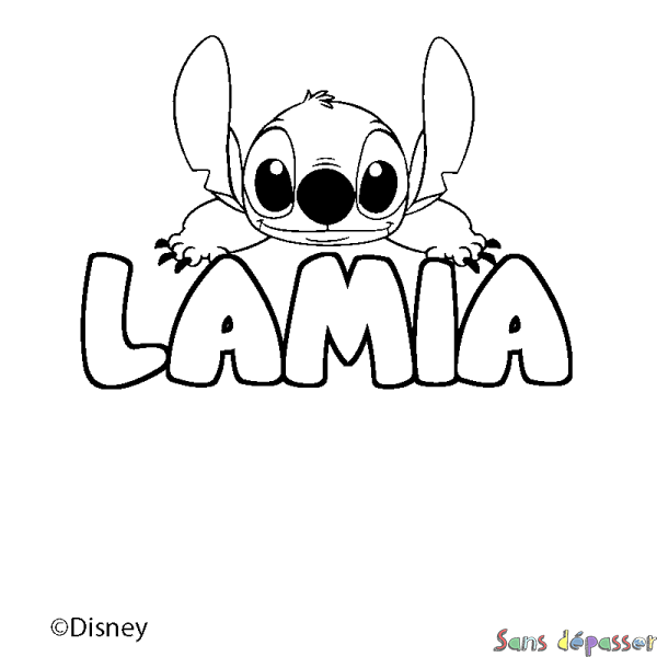 Coloriage pr&eacute;nom LAMIA - d&eacute;cor Stitch