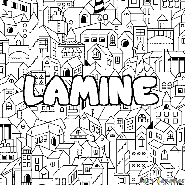 Coloriage prénom LAMINE - d&eacute;cor Ville