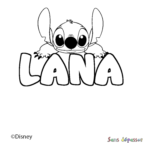 Coloriage pr&eacute;nom LANA - d&eacute;cor Stitch