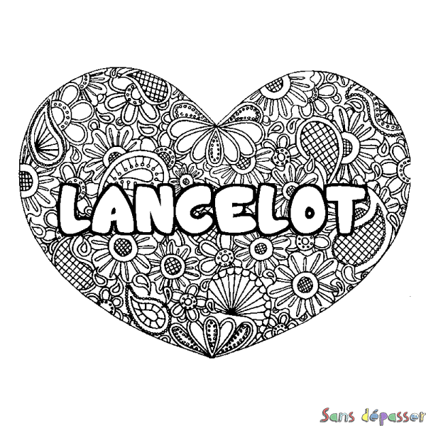 Coloriage prénom LANCELOT - d&eacute;cor Mandala coeur