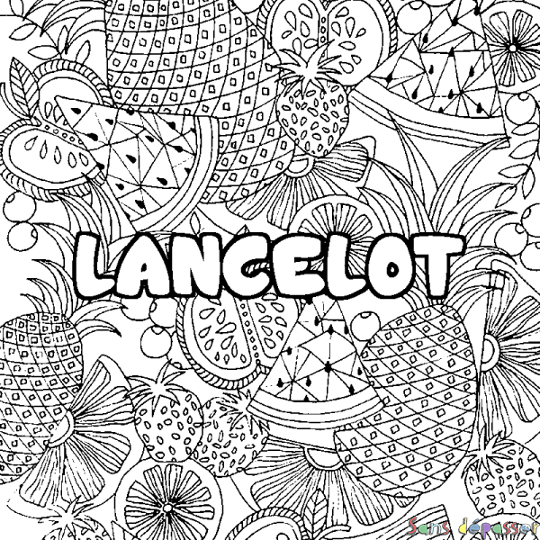 Coloriage prénom LANCELOT - d&eacute;cor Mandala fruits