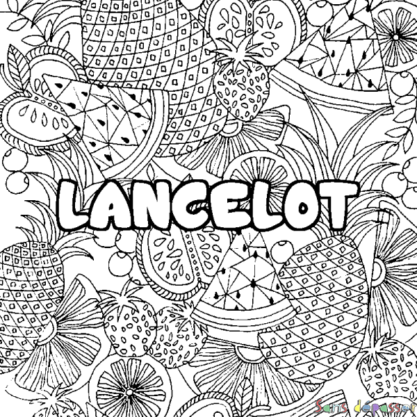 Coloriage pr&eacute;nom LANCELOT - d&eacute;cor Mandala fruits