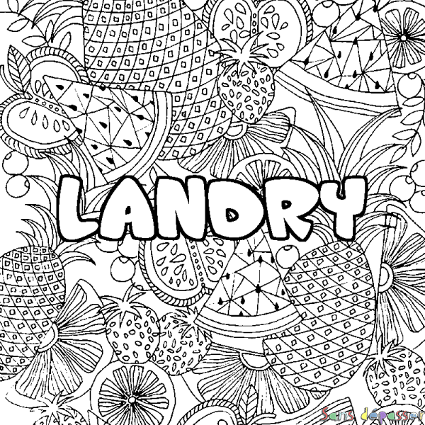 Coloriage pr&eacute;nom LANDRY - d&eacute;cor Mandala fruits