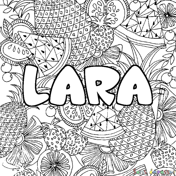 Coloriage prénom LARA - d&eacute;cor Mandala fruits