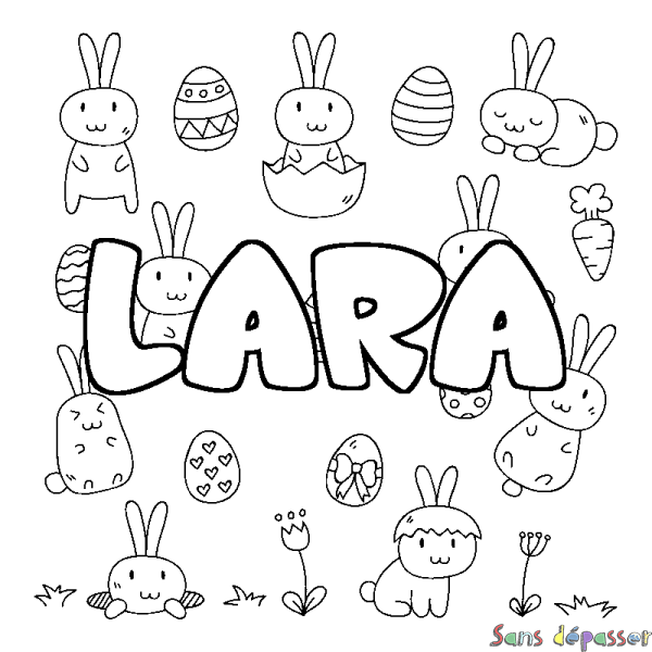 Coloriage pr&eacute;nom LARA - d&eacute;cor Paques