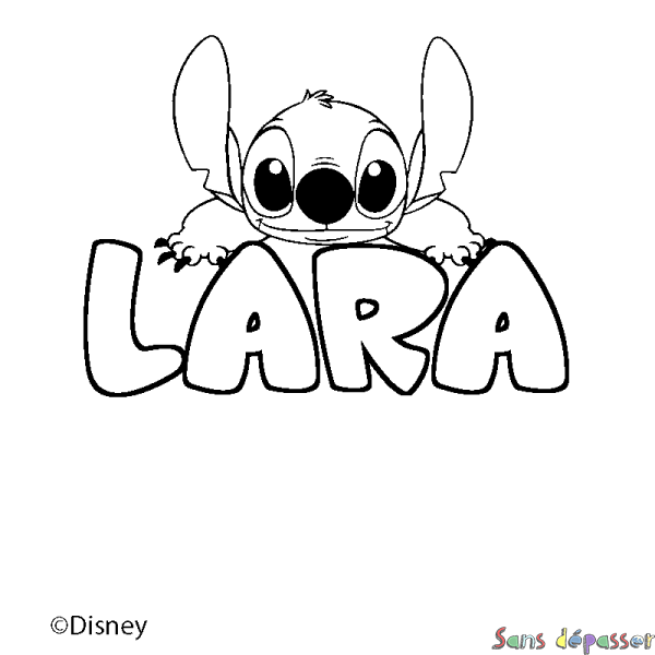 Coloriage pr&eacute;nom LARA - d&eacute;cor Stitch