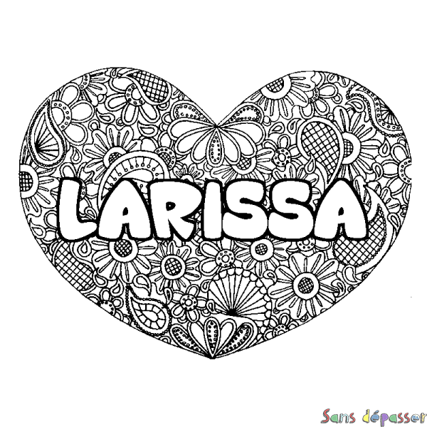 Coloriage prénom LARISSA - d&eacute;cor Mandala coeur