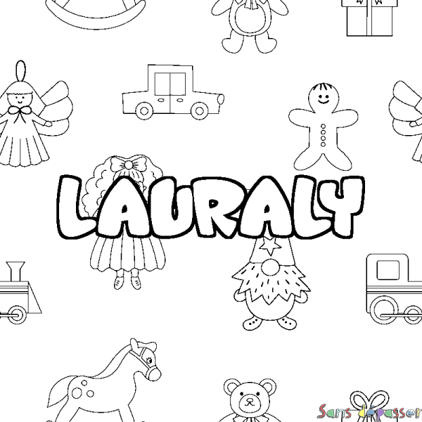 Coloriage pr&eacute;nom LAURALY - d&eacute;cor Jouets