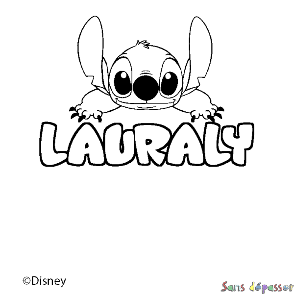 Coloriage pr&eacute;nom LAURALY - d&eacute;cor Stitch