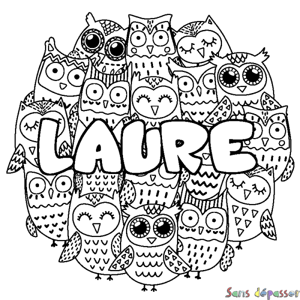 Coloriage pr&eacute;nom LAURE - d&eacute;cor Chouettes