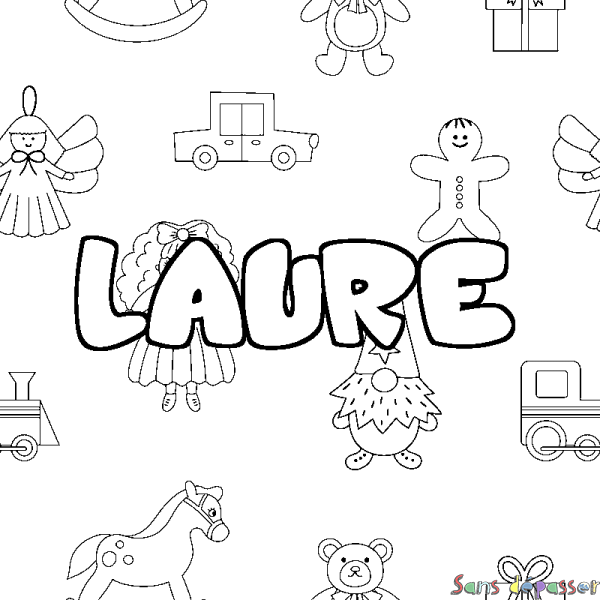 Coloriage pr&eacute;nom LAURE - d&eacute;cor Jouets