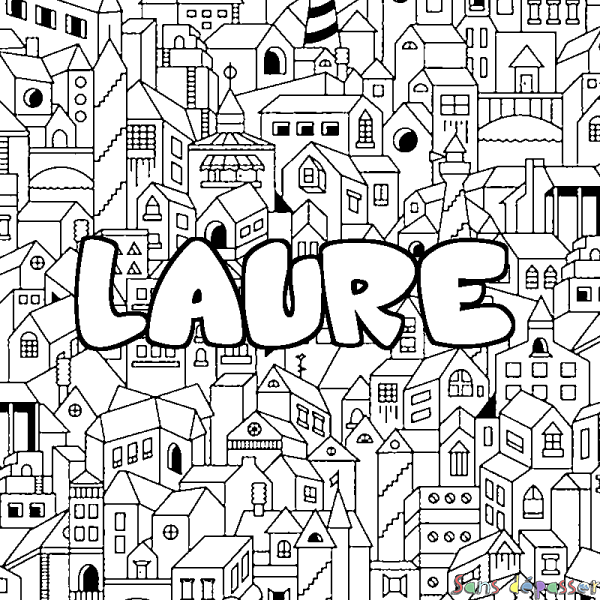 Coloriage pr&eacute;nom LAURE - d&eacute;cor Ville