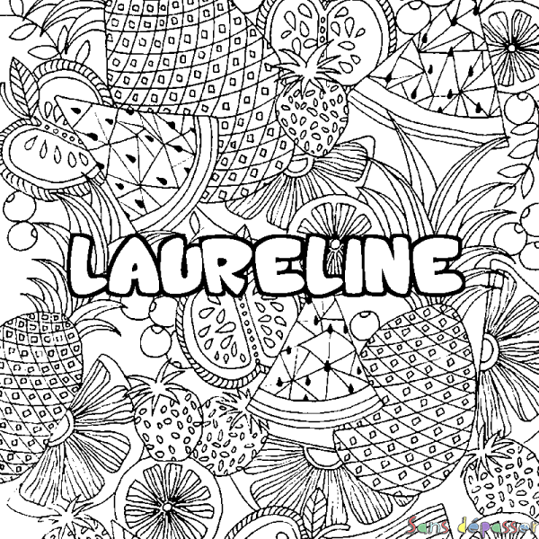 Coloriage prénom LAURELINE - d&eacute;cor Mandala fruits