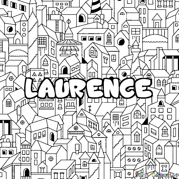 Coloriage pr&eacute;nom LAURENCE - d&eacute;cor Ville