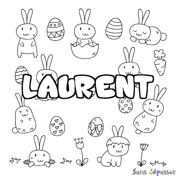 Coloriage pr&eacute;nom LAURENT - d&eacute;cor Paques