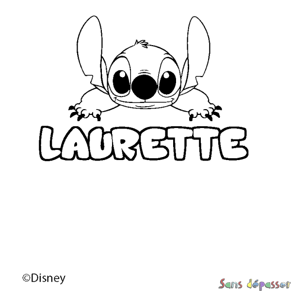 Coloriage pr&eacute;nom LAURETTE - d&eacute;cor Stitch