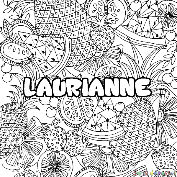 Coloriage prénom LAURIANNE - d&eacute;cor Mandala fruits