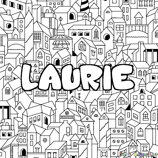 Coloriage prénom LAURIE - d&eacute;cor Ville