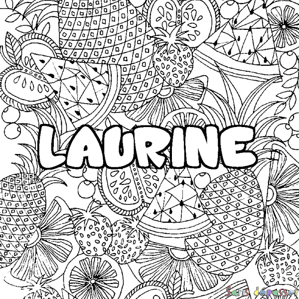Coloriage prénom LAURINE - d&eacute;cor Mandala fruits