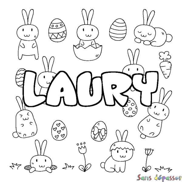Coloriage pr&eacute;nom LAURY - d&eacute;cor Paques