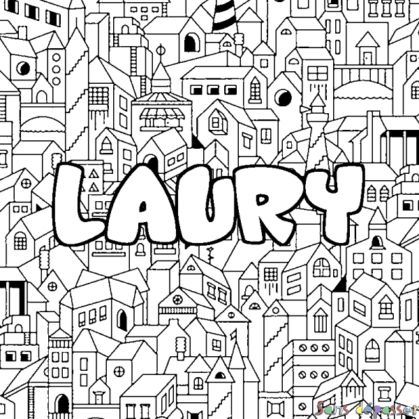 Coloriage prénom LAURY - d&eacute;cor Ville