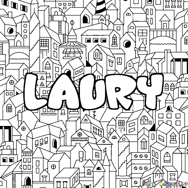 Coloriage pr&eacute;nom LAURY - d&eacute;cor Ville