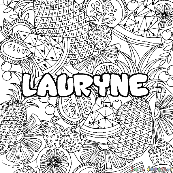 Coloriage pr&eacute;nom LAURYNE - d&eacute;cor Mandala fruits