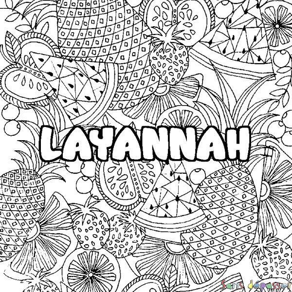 Coloriage prénom LAYANNAH - d&eacute;cor Mandala fruits