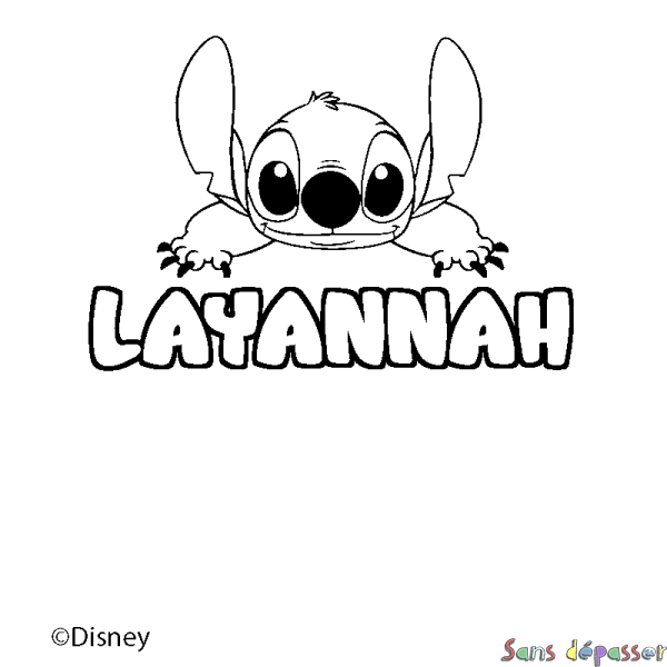 Coloriage pr&eacute;nom LAYANNAH - d&eacute;cor Stitch