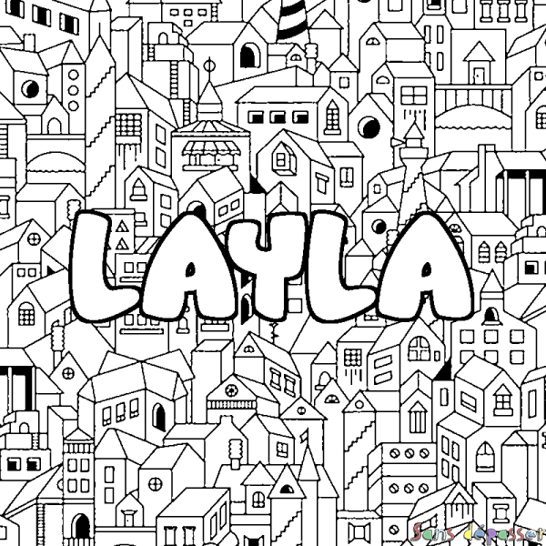 Coloriage prénom LAYLA - d&eacute;cor Ville