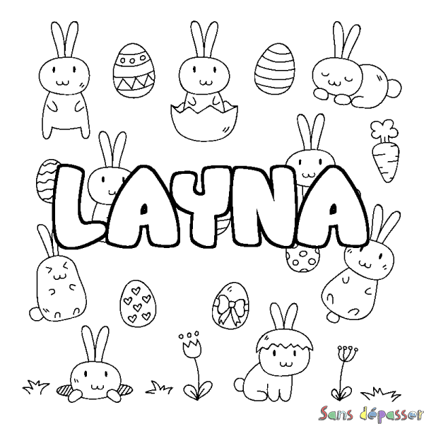 Coloriage pr&eacute;nom LAYNA - d&eacute;cor Paques