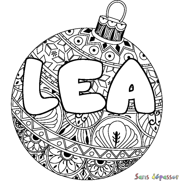 Coloriage pr&eacute;nom LEA - d&eacute;cor Boule de No&euml;l