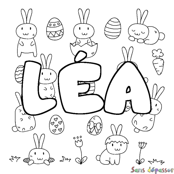 Coloriage pr&eacute;nom L&Eacute;A - d&eacute;cor Paques