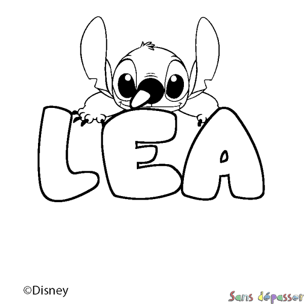 Coloriage pr&eacute;nom L&Eacute;A - d&eacute;cor Stitch