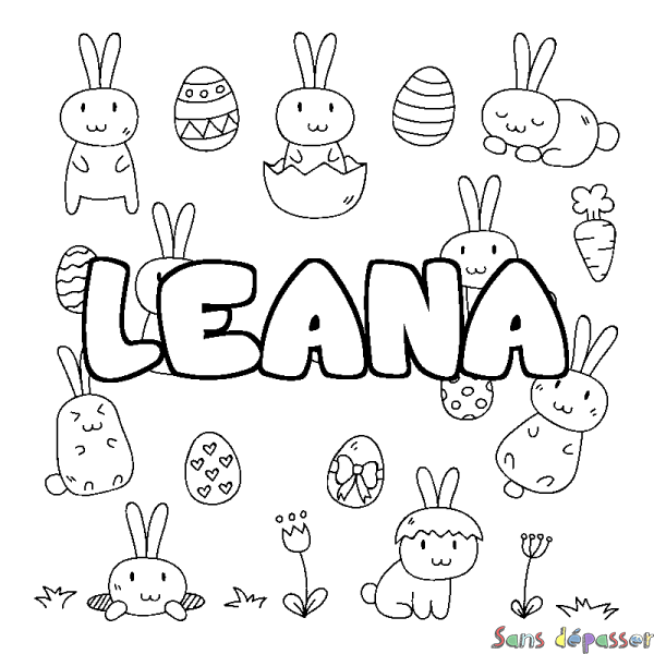 Coloriage pr&eacute;nom LEANA - d&eacute;cor Paques