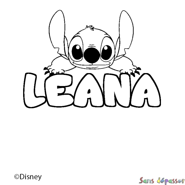 Coloriage pr&eacute;nom LEANA - d&eacute;cor Stitch