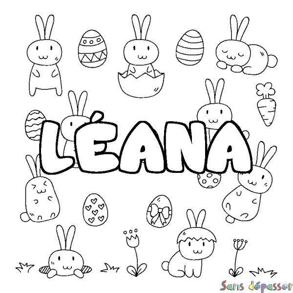 Coloriage pr&eacute;nom L&Eacute;ANA - d&eacute;cor Paques