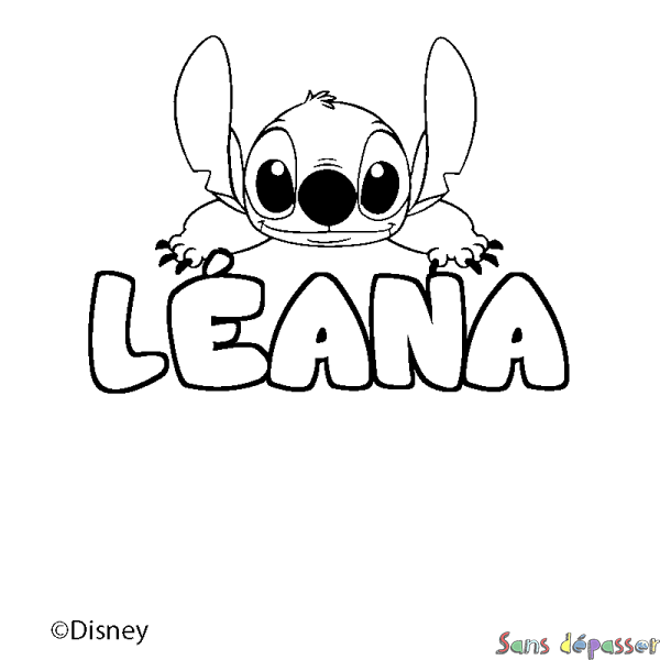 Coloriage pr&eacute;nom L&Eacute;ANA - d&eacute;cor Stitch