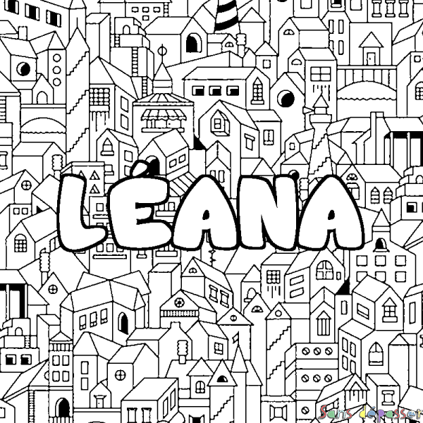 Coloriage pr&eacute;nom L&Eacute;ANA - d&eacute;cor Ville