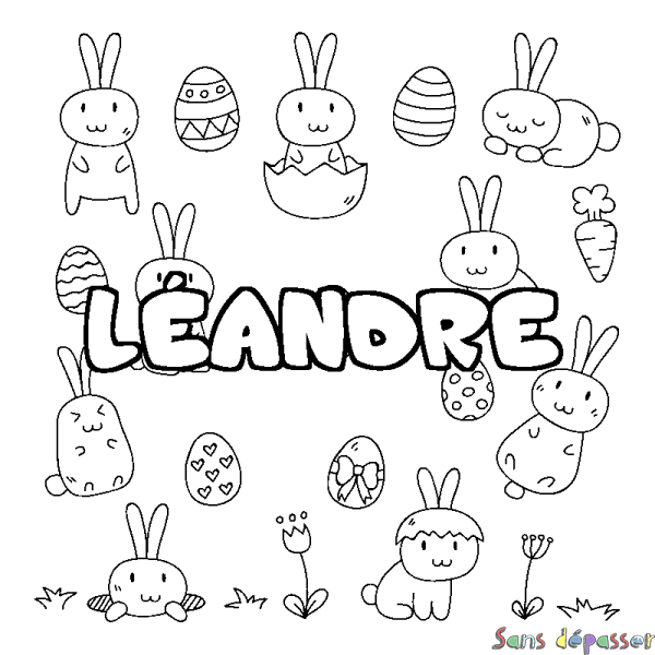 Coloriage pr&eacute;nom L&Eacute;ANDRE - d&eacute;cor Paques