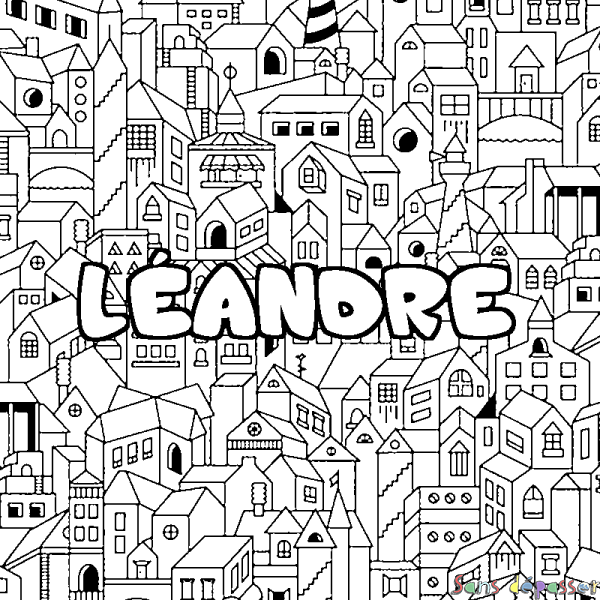 Coloriage pr&eacute;nom L&Eacute;ANDRE - d&eacute;cor Ville